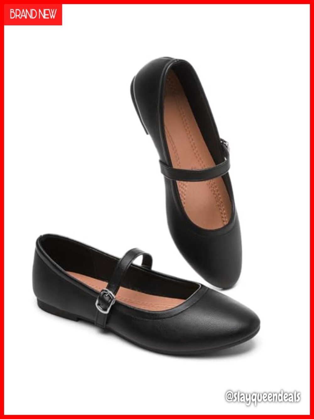 Womens Mary Jane Ballet Flats Faux Leather Memory Foam Buckle Strap Dress Shoes